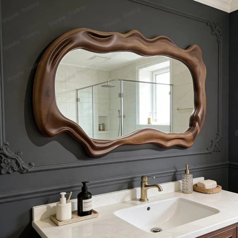 Chinese light luxury household bathroom mirror bedroom living room decoration dressing mirror