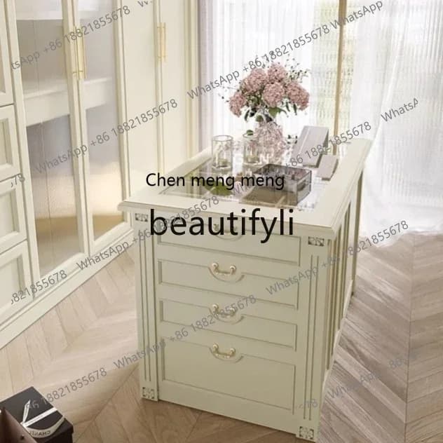 zqxCream Wind Light Luxury Solid Wood Jewelry Display Cabinet Cloakroom  Jewelry Bucket Cabinet High-end Jewelry Storage Cabinet