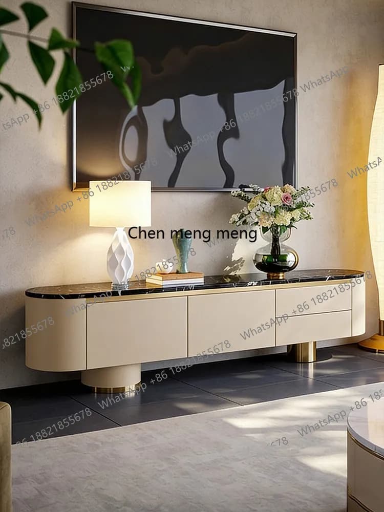 Natural luxury stone TV cabinet, living room home light luxury high-end marble, modern simplicity and advanced  floor cabinet