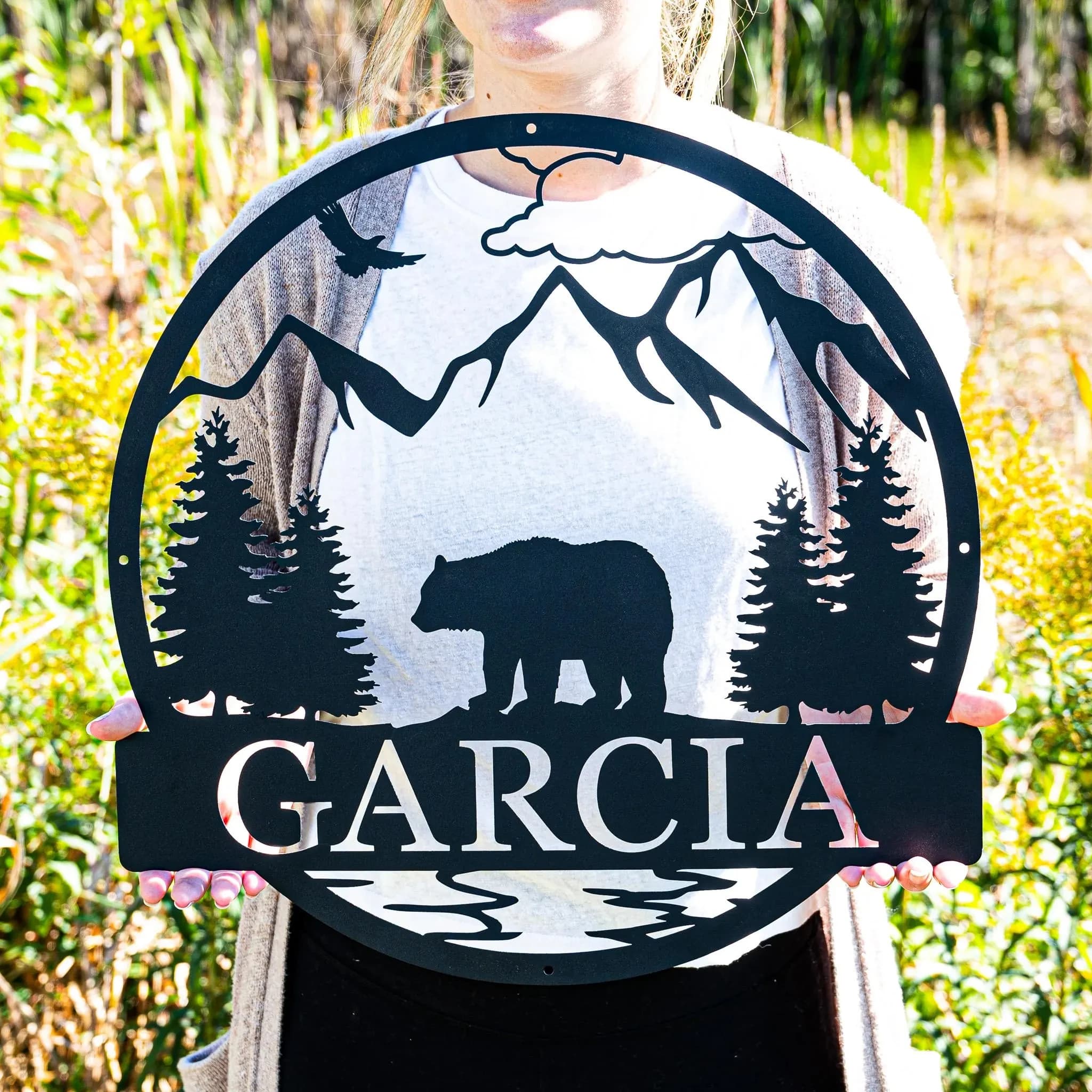 Custom Wilderness Bear Cabin Sign Mountain Decor Metal Bear Sign Cabin Decor Outdoor Bear Decor Rustic Cabin Bear Sign