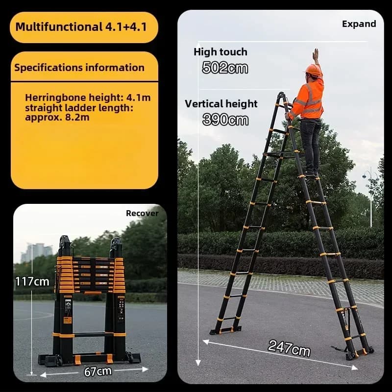 Aluminum Alloy Thickened Telescopic Ladder  Portable Engineering Folding Home Elevating Straight Ladder Herringbone Staircase fa