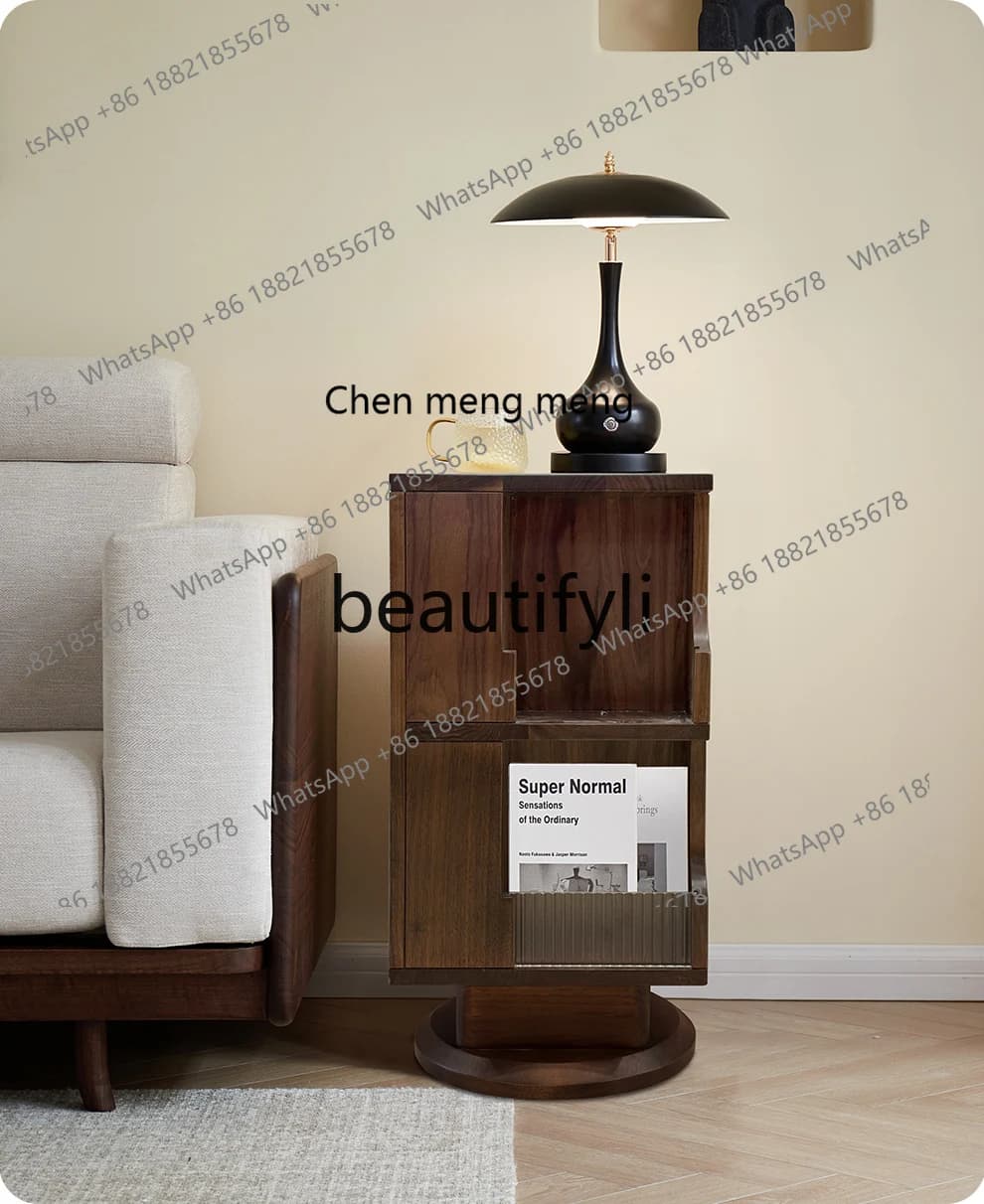 X Black Walnut Solid Wood Rotating Bookshelf Floor Storage Rack Small Bookcase Simple Living Room Storage Shelf