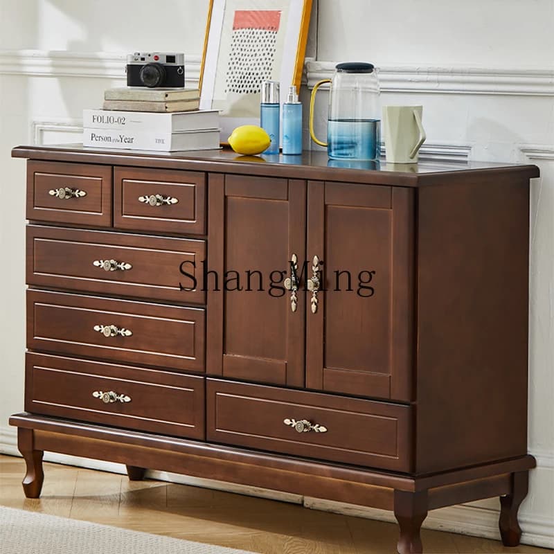 HJ solid wood chest living room wall drawer bedroom dresser integrated bedside chest bedside stand
