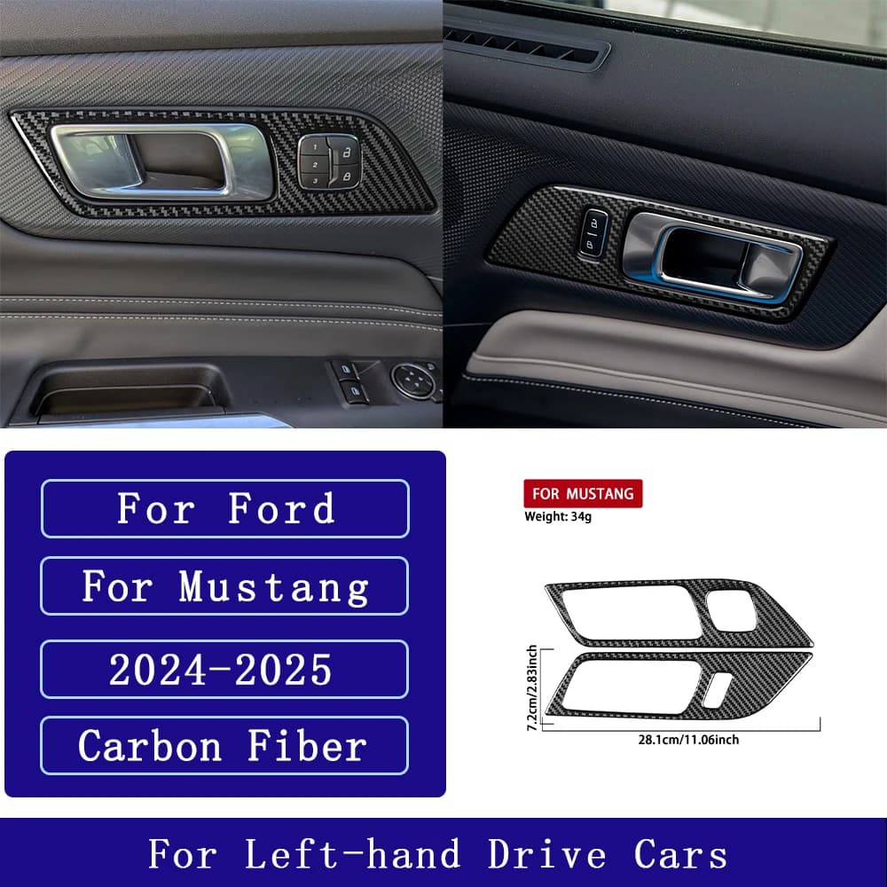 For Ford Mustang GT 2024-2025 Carbon Fiber Door switch door lock handle panel frame Car Accessories Interior Decorative Stickers