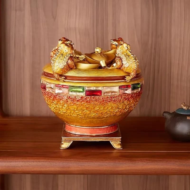New Design Luxury Handcrafted Golden Treasure Basin Bufo Periglenes Bufoferiglenes Treasure Basin for Home Decoration