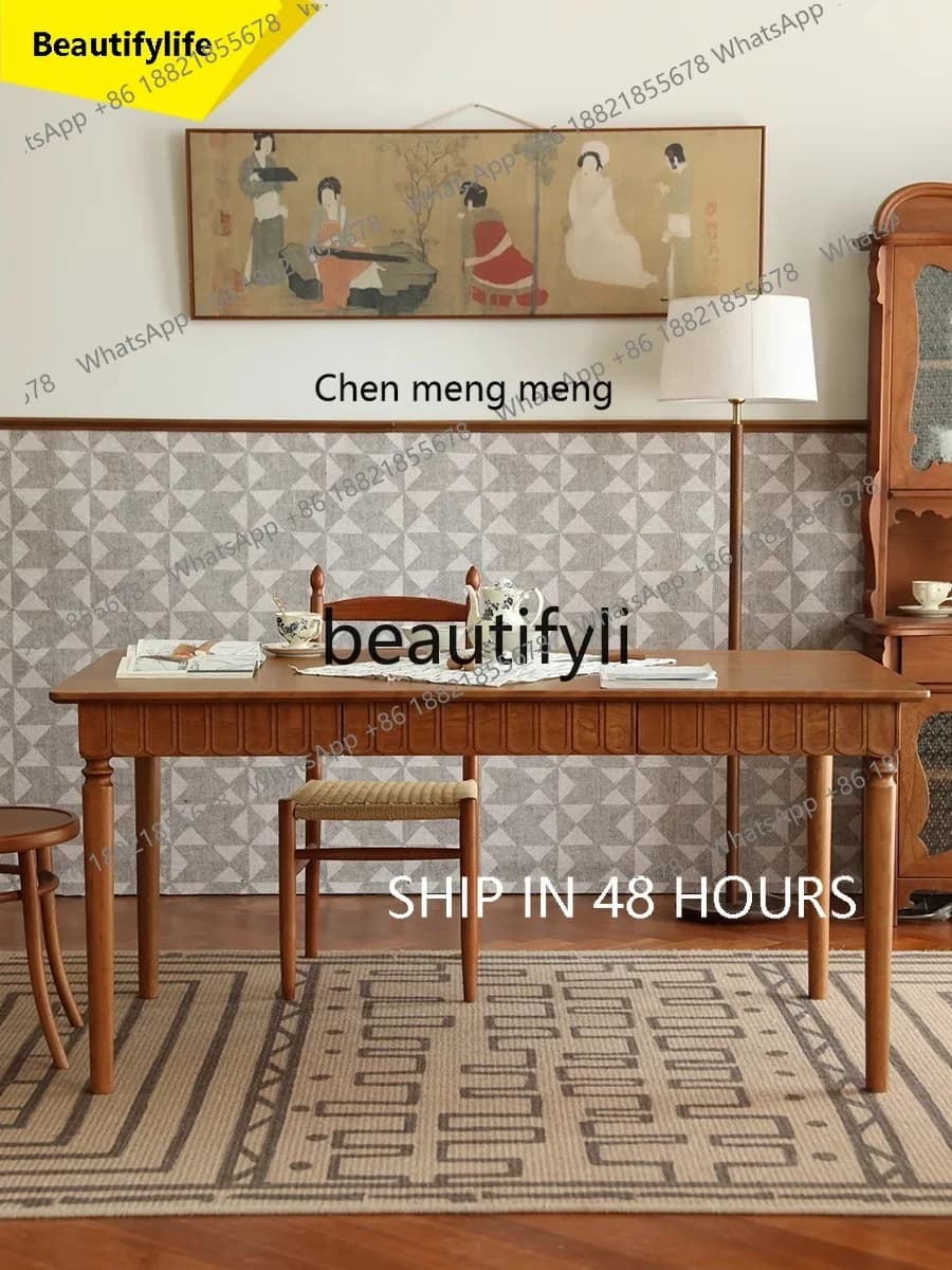 CC American retro solid wood dining table small apartment rural living room long table old coffee table