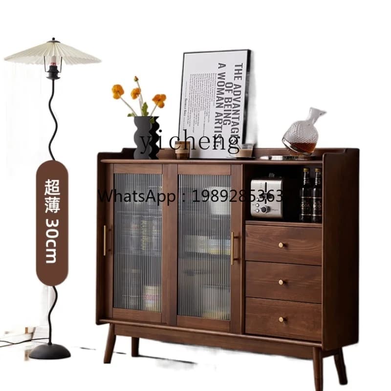 ZZSolid Wood Ultra-Thin Sideboard Cabinet 30cm Modern Minimalist Tea Cabinet Locker