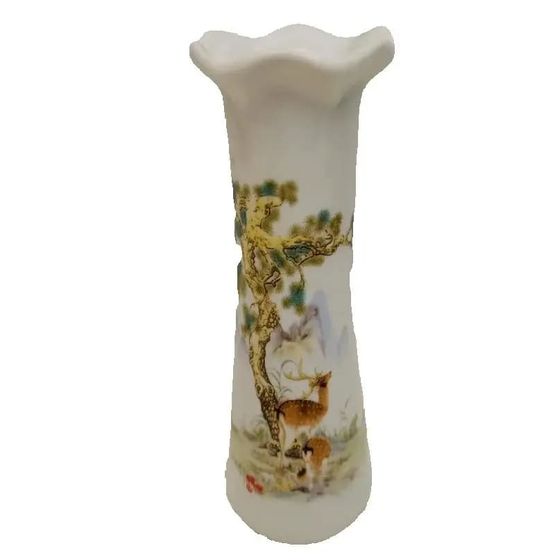 Chinese Old Porcelain, Pink Porcelain with Pine Tree and Deer Pattern vase