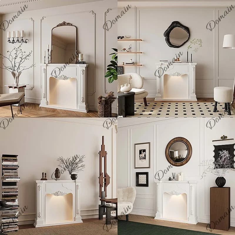 French Cream Style Fireplace Cabinet Living Room Decorative Sideboard Entryway Vintage Retro Storage Cabinet