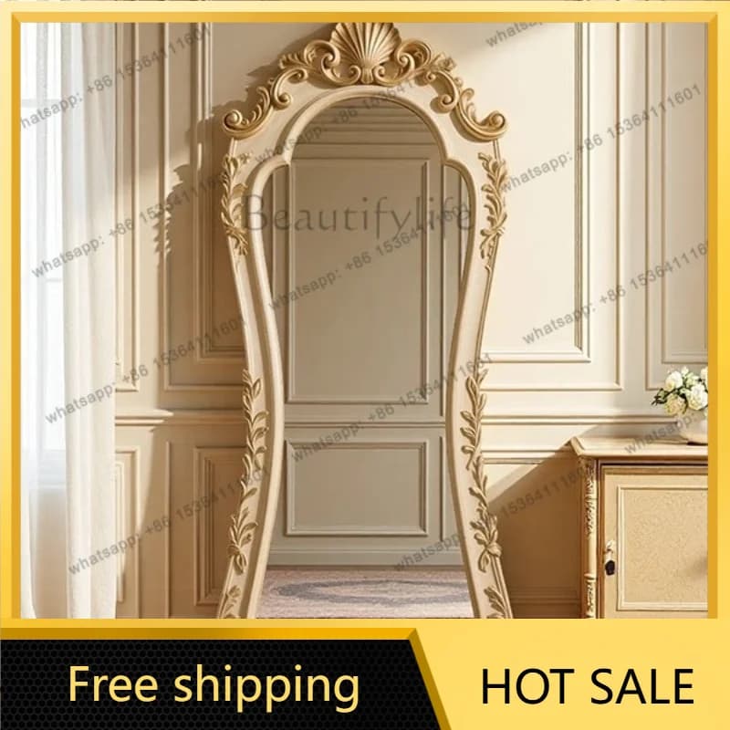 XX. French retro full-body mirror household irregular home wall-mounted American medieval carved floor mirror