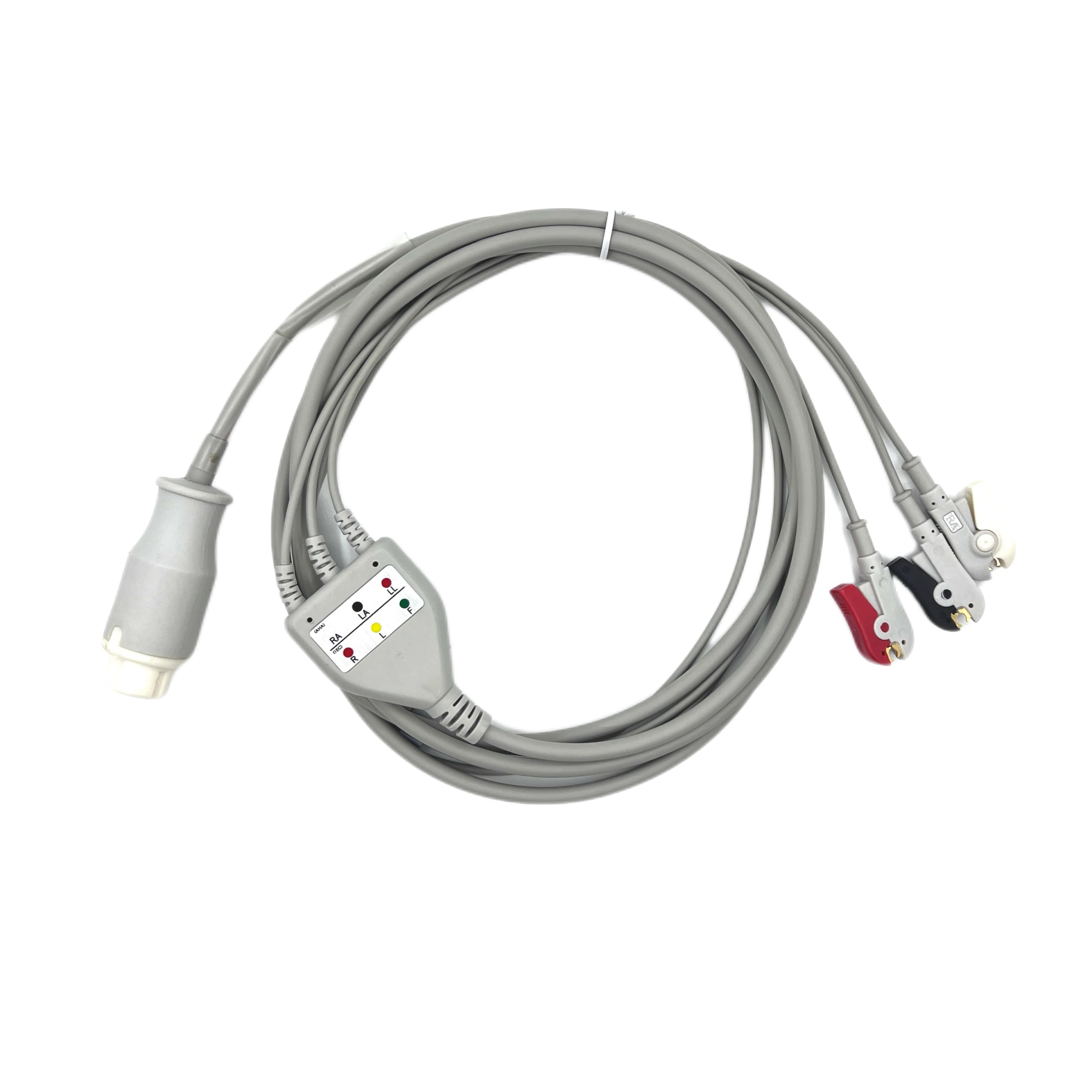 Compatible Medical Grade TPU ECG Cable 3 Lead Clip Type 2.8M For HPs