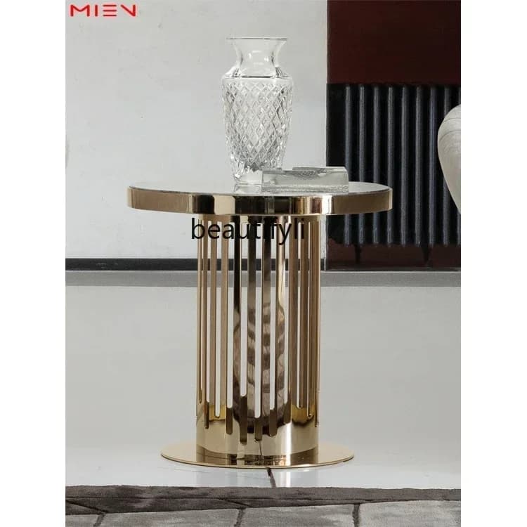 P Light luxury stainless steel metal laser corner few living room blue gold sand marble edge few round