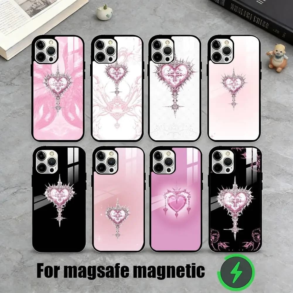 Pink Heart  Phone Case For iPhone17,16,15,14,13,12,11 Plus,Pro Magnetic For Magsafe Wireless Charging