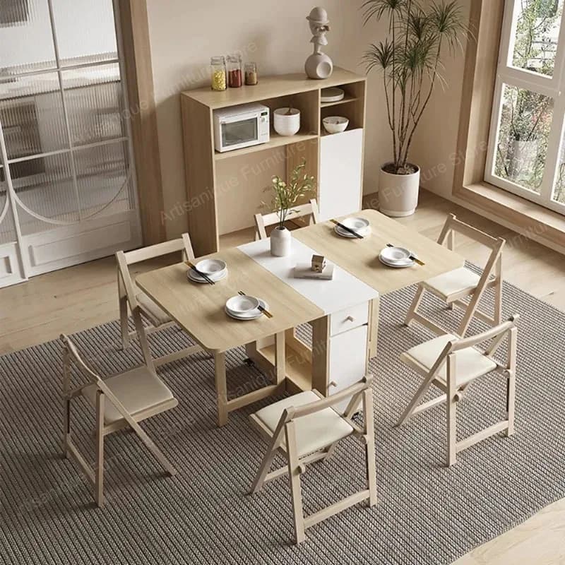 Folding Dining Table Set 6 Chairs Luxury Vintage Square Dining Table Extensio Nordic Mesas Y Sillas De Comedor Kitchen Furniture