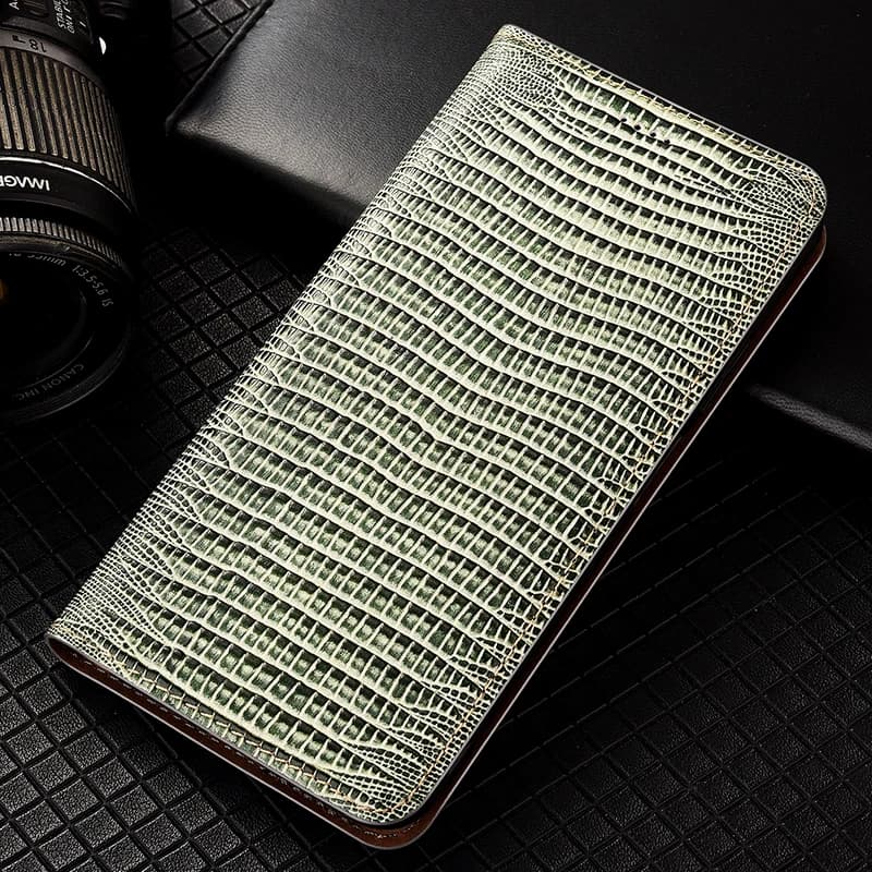 For Redmi Note 5 6 7 8 9 9S Pro Max Plus 4G Retro Lizard Pattern Of Genuine Leather Flip Phone Case Cowhide Scratch-Resistant