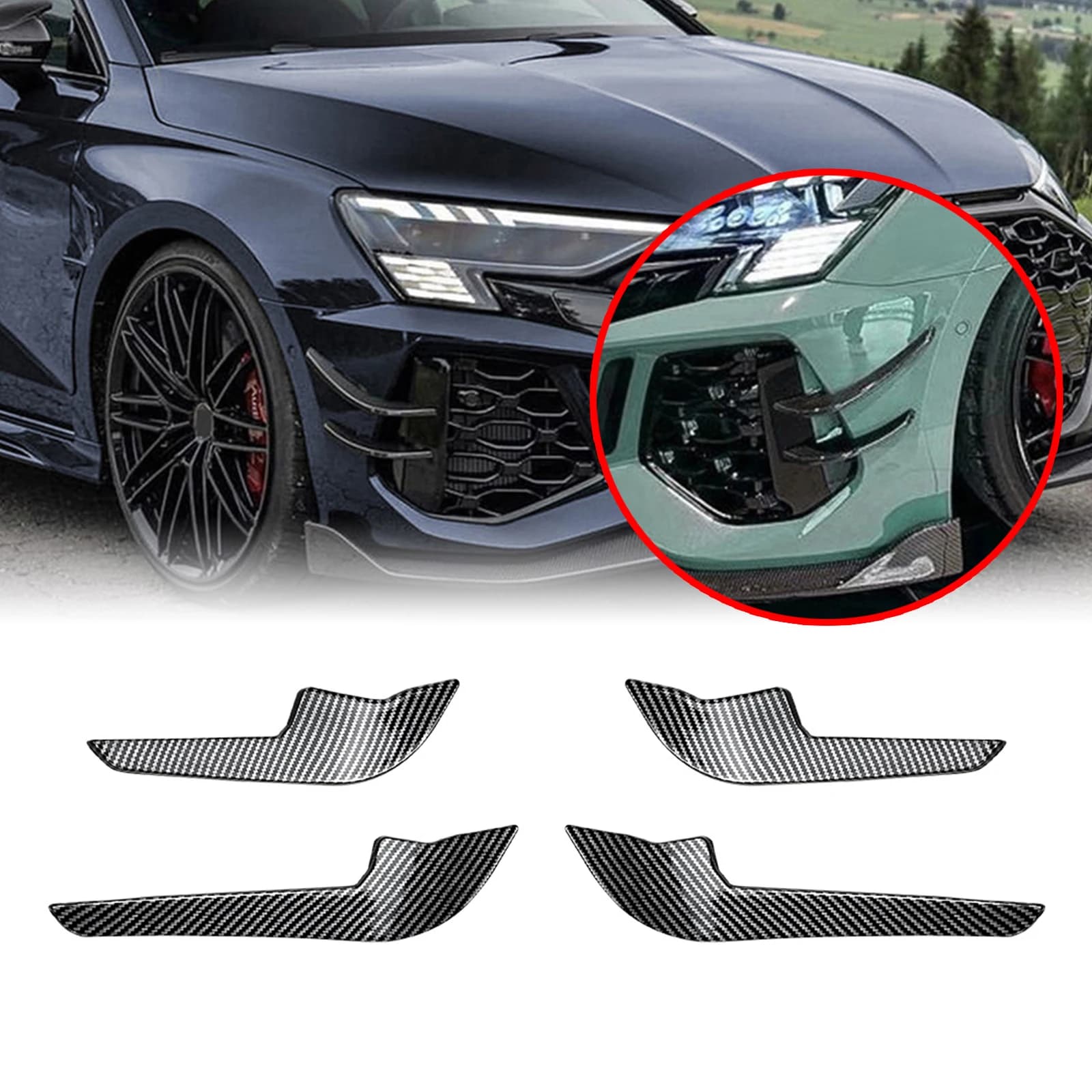 For Audi RS3 8Y 2020-2024 Sedan 4-Door Front Bumper Side Air Vent Trim Cover Car Fog Light Intake Frame Spoiler Splitter Canards