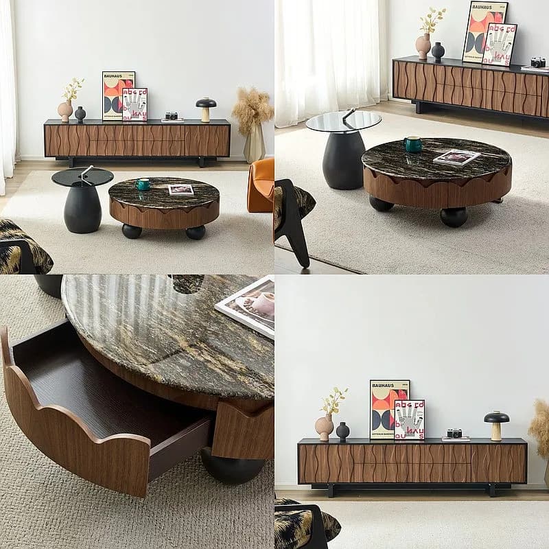 Italian Luxury Natural Marble Nesting Coffee Tables Modern Minimalist Designer Living Room Set