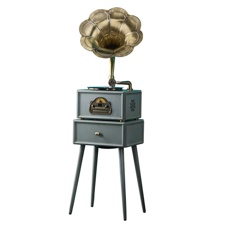 American simple solid wood phonograph, pure copper large speaker vinyl record player Bluetooth stereo home living room ornament