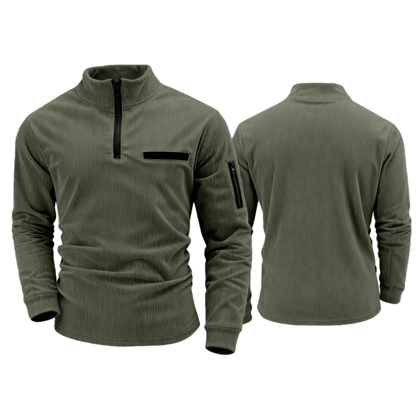 Men's Fashionable Striped Long-Sleeved Polo Shirt Spring Autumn Sporty Casual Loose Zipper T-Shirt Top