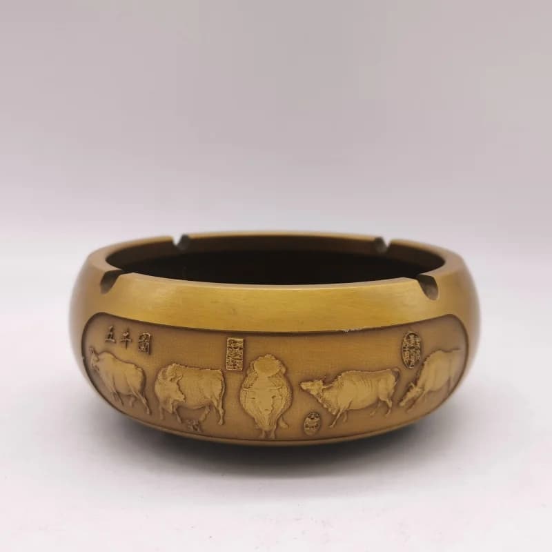 Antique Bronze Collection, Brass Five Ox Figure Ashtray, Ancient Object Collection, Home Craft Ornament