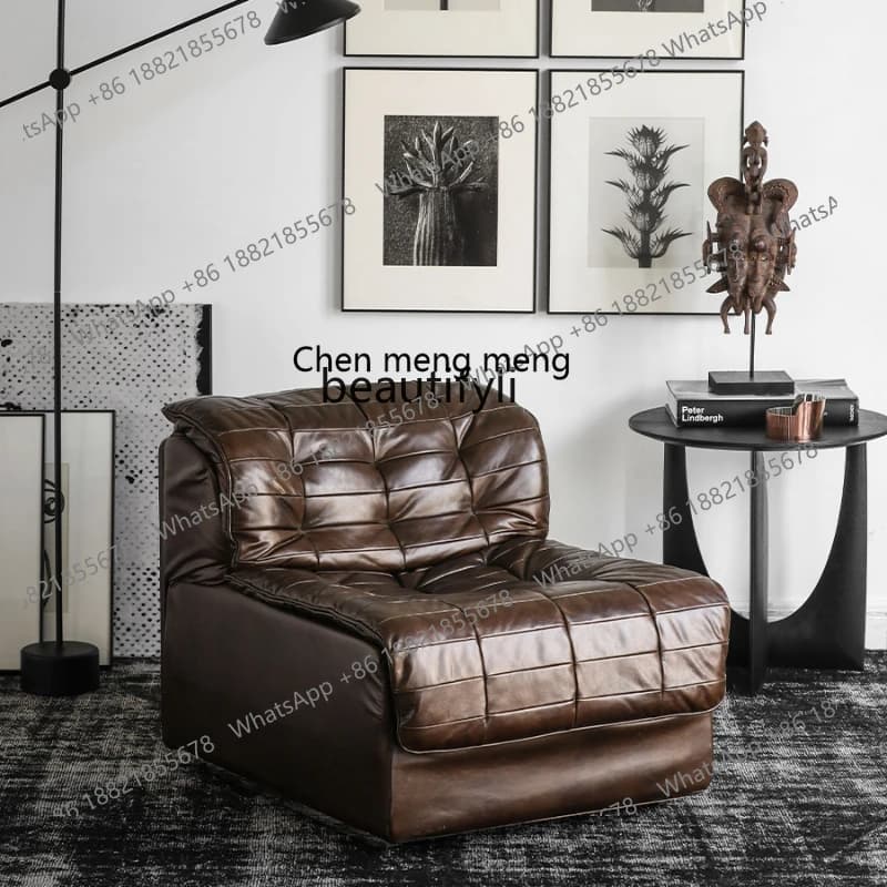 Mid-Ancient Retro Style First Layer Leather Full Leather Single Sofa Leisure Chair