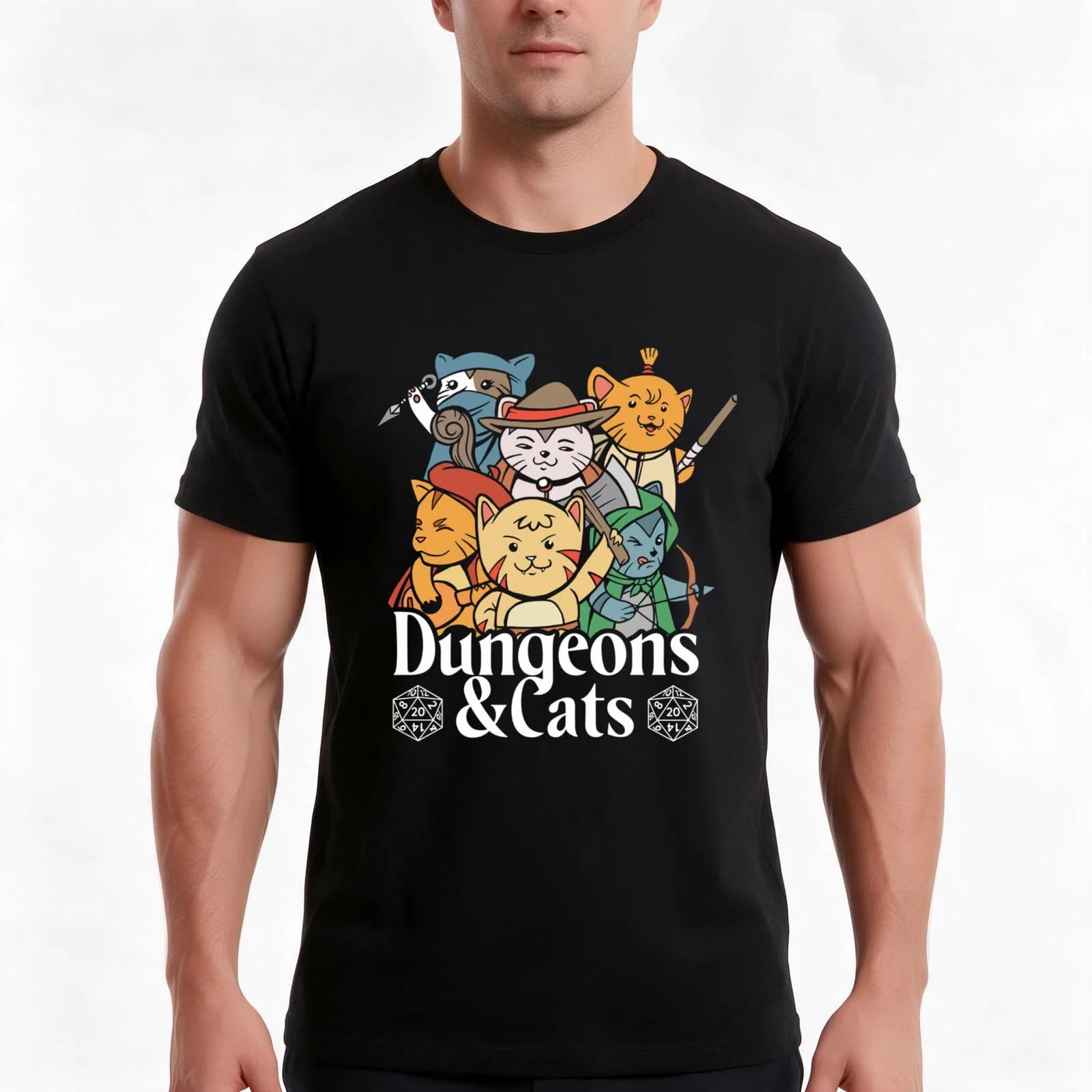 Funny Dungeons Cats T-Shirt, Summer Casual Cotton Tee, Oversized Streetwear Tops, Vintage Graphic Print, Loose Fit Short Sleeve