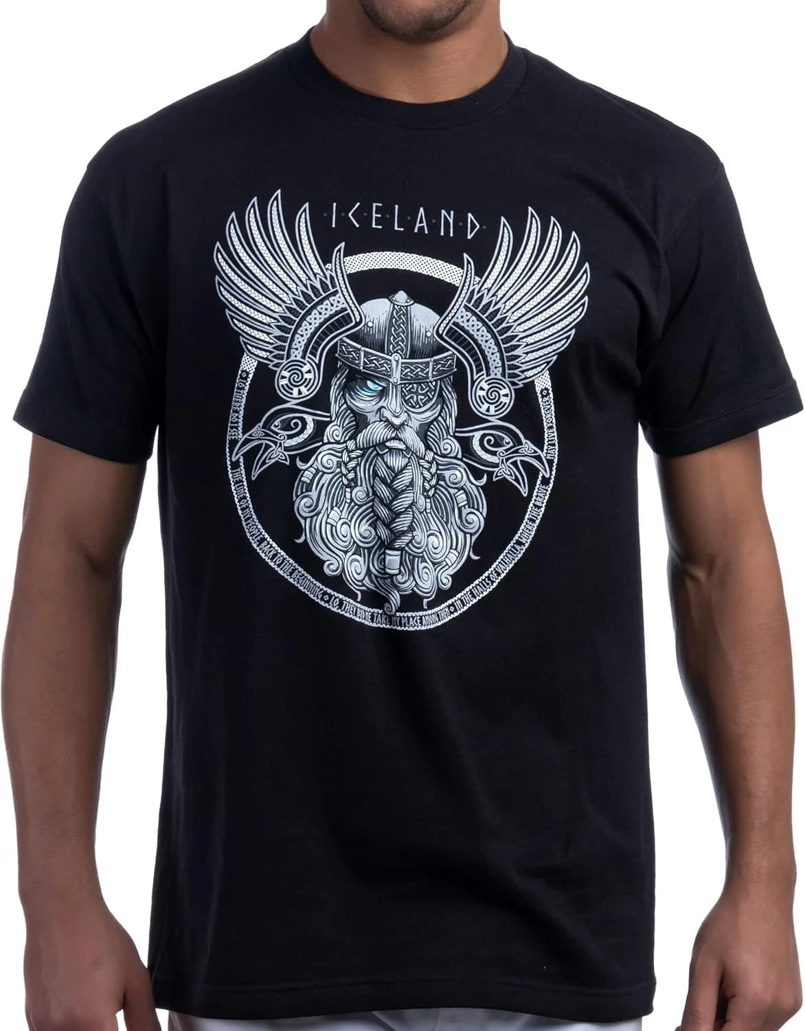 Icelandic Norse Mythology God Valhalla Raven Nordic Thor design-100% cotton O-neck short sleeve printed men's T-shirt.
