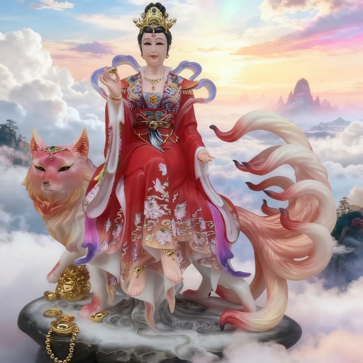 Cz nine-tailed empress statue qingqiu nine girls white marble buddha statue ornament
