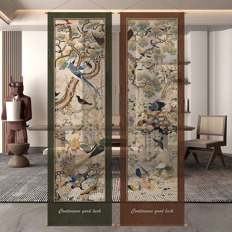 Cz song yun flower and bird semi-transparent gauze curtain  atmosphere tea room tea house partition curtain decorate room