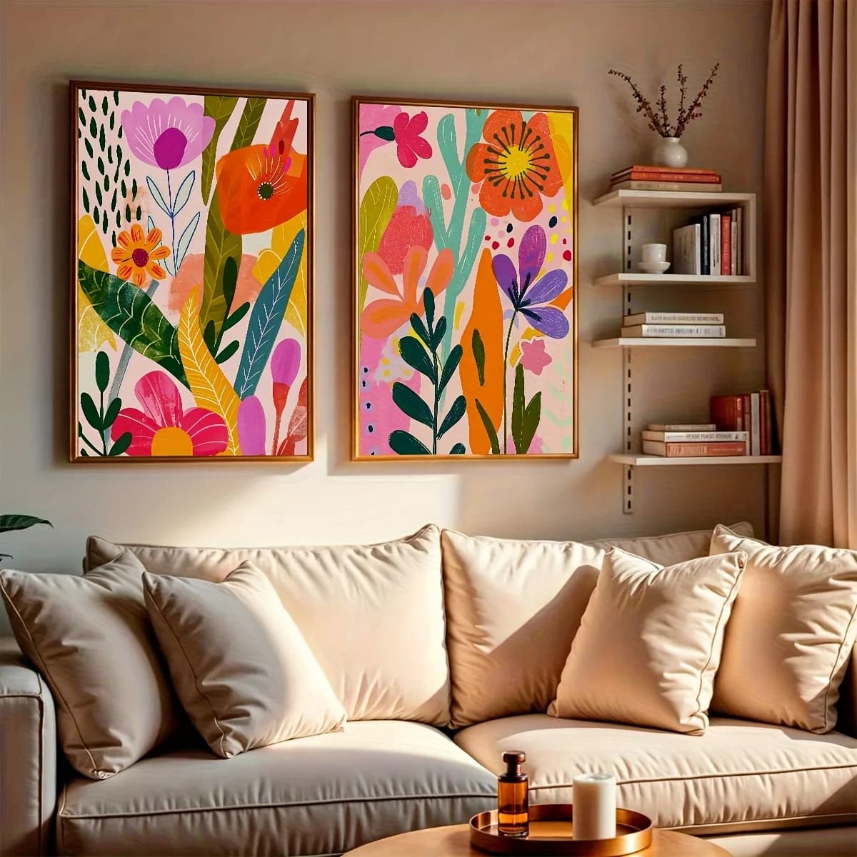 2pcs/set Bohemian Spring Summer Flower Canvas Printing Vertical Abstract Plant Flower Wall Art Poster for Modern Home Decor
