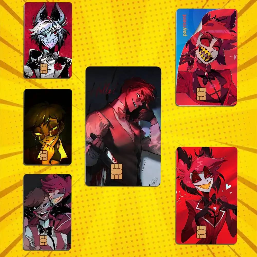 Evil H-Hazbin A-Alastor Laser shimmer Credit Card Skin Party Stickers For Visa Bank Card Bus Metro Access Card Pvc
