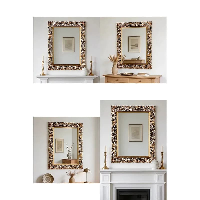 Light Luxury French Classical Carved Wall Hanging Decorative Makeup Mirror for Home Entryway