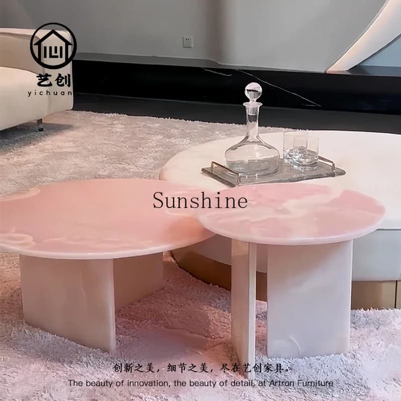 Italian light luxury natural powder jade marble coffee table design household high-end simple combination  FT