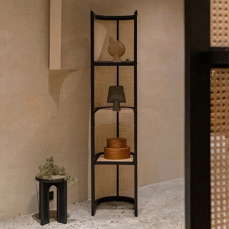 LT retro rattan rack solid wood multi-layer storage rack
