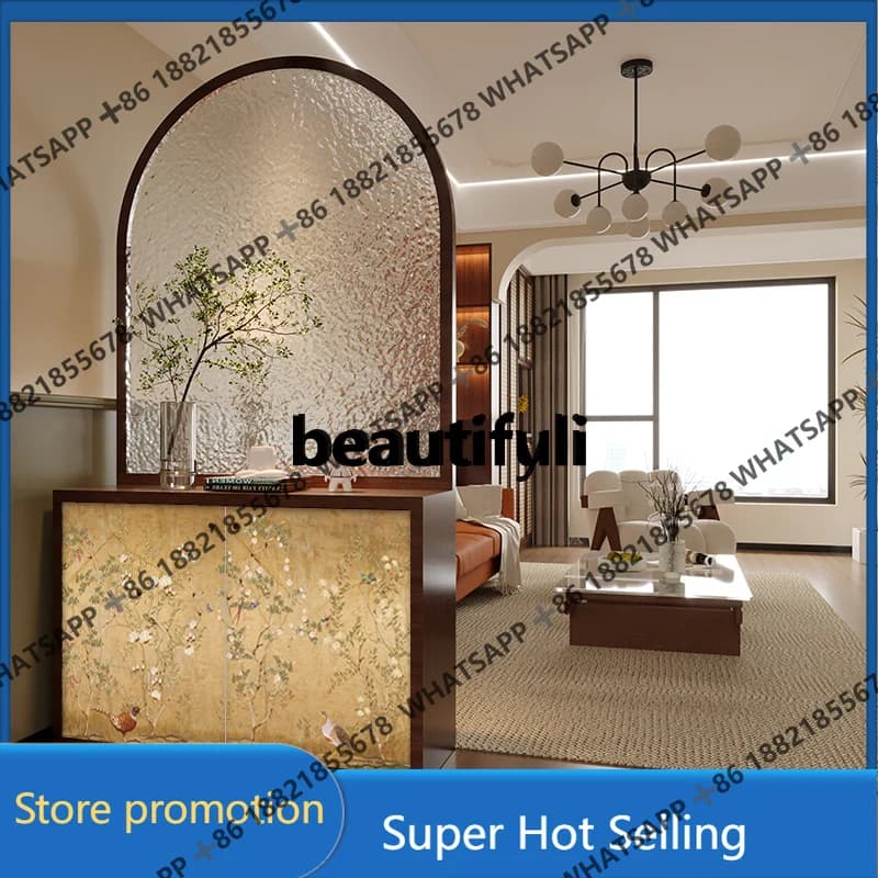 French Style Solid Wood Screen Shoe Cabinet Glass Screen Partition Living Room Dining Room Modern Entrance
