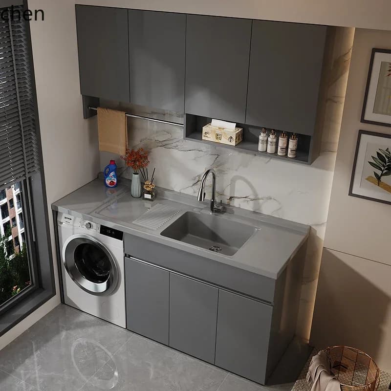 laundry cabinet balcony integrated basin laundry sink with rubbing plate drum washing machine cabinet