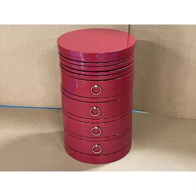 Red multi-layer rotatable drawer creative round locker flat home decoration bedside cabinet