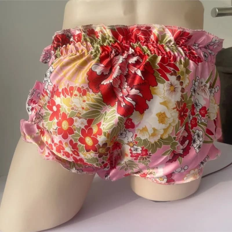 Men Printed Silky Touch Ruffled Underwear Sexy Glossy Panties Lingerie Sissy Cross-dressing Cosplay Private Party Erotic Briefs