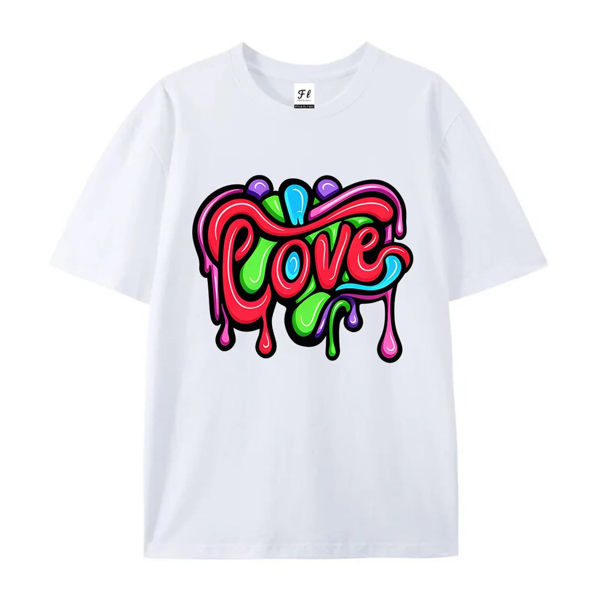 Love Graffiti Drip Letter Graphic T Shirt Unisex Summer O Neck Short Sleeve Colorful Street Text Print Soft Cotton Tees For Men