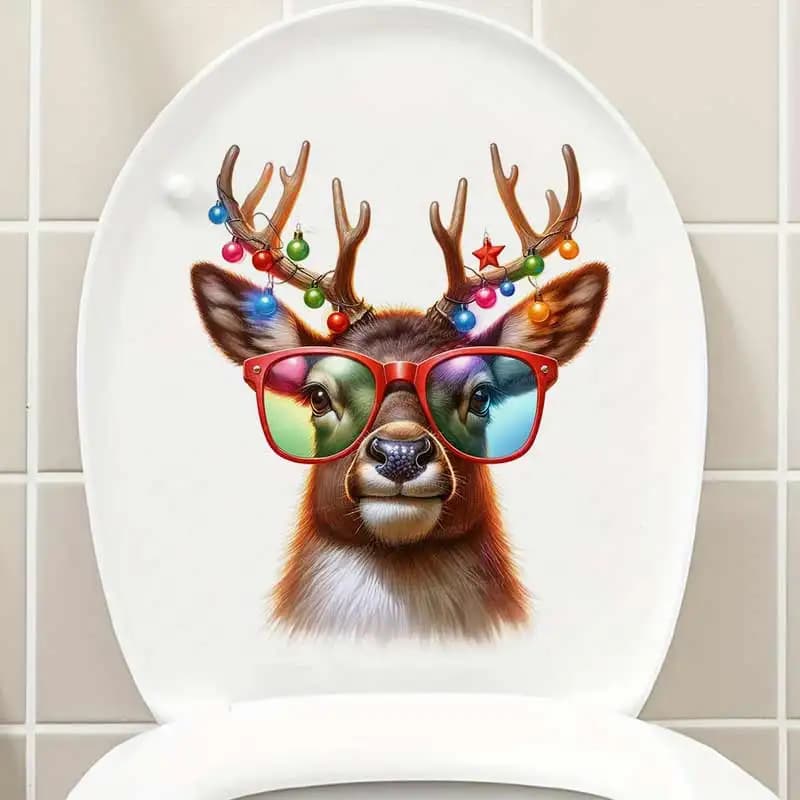 Funny Christmas Animals Wall Sticker Toilet Lid Stickers, Bedroom Entrance Living Room Porch Home Decora Waterproof Decals S828