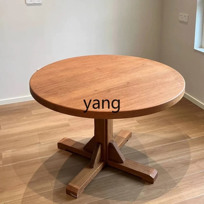 LMMantique solid wood dining table simple household round table retro