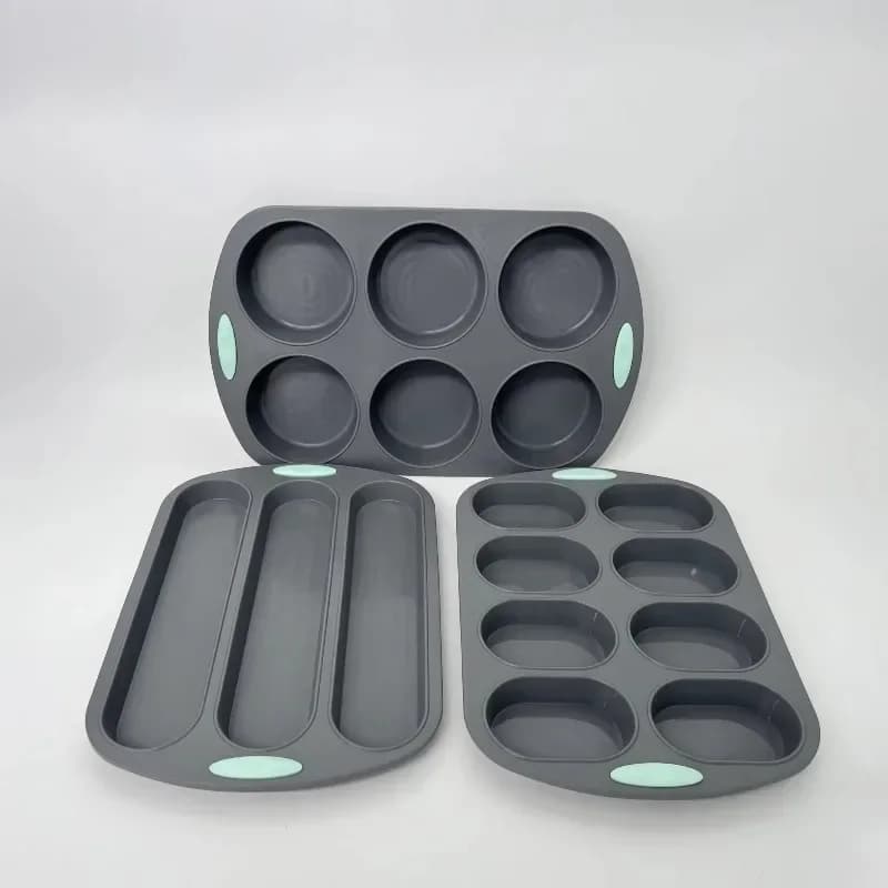 Set of 3 Nonstick Oven Silicone Cake Pans, Bread Muffin Pans, Baking Tools Molds, Bread, Baking Cakes and Baguettes