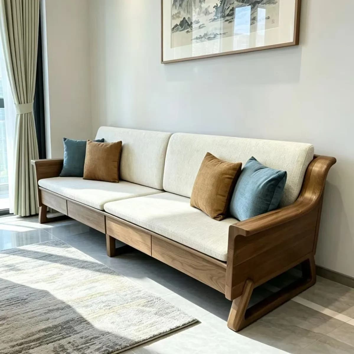 DSA all-solid wood sofa winter and summer dual-purpose apartment modern simple log sofa
