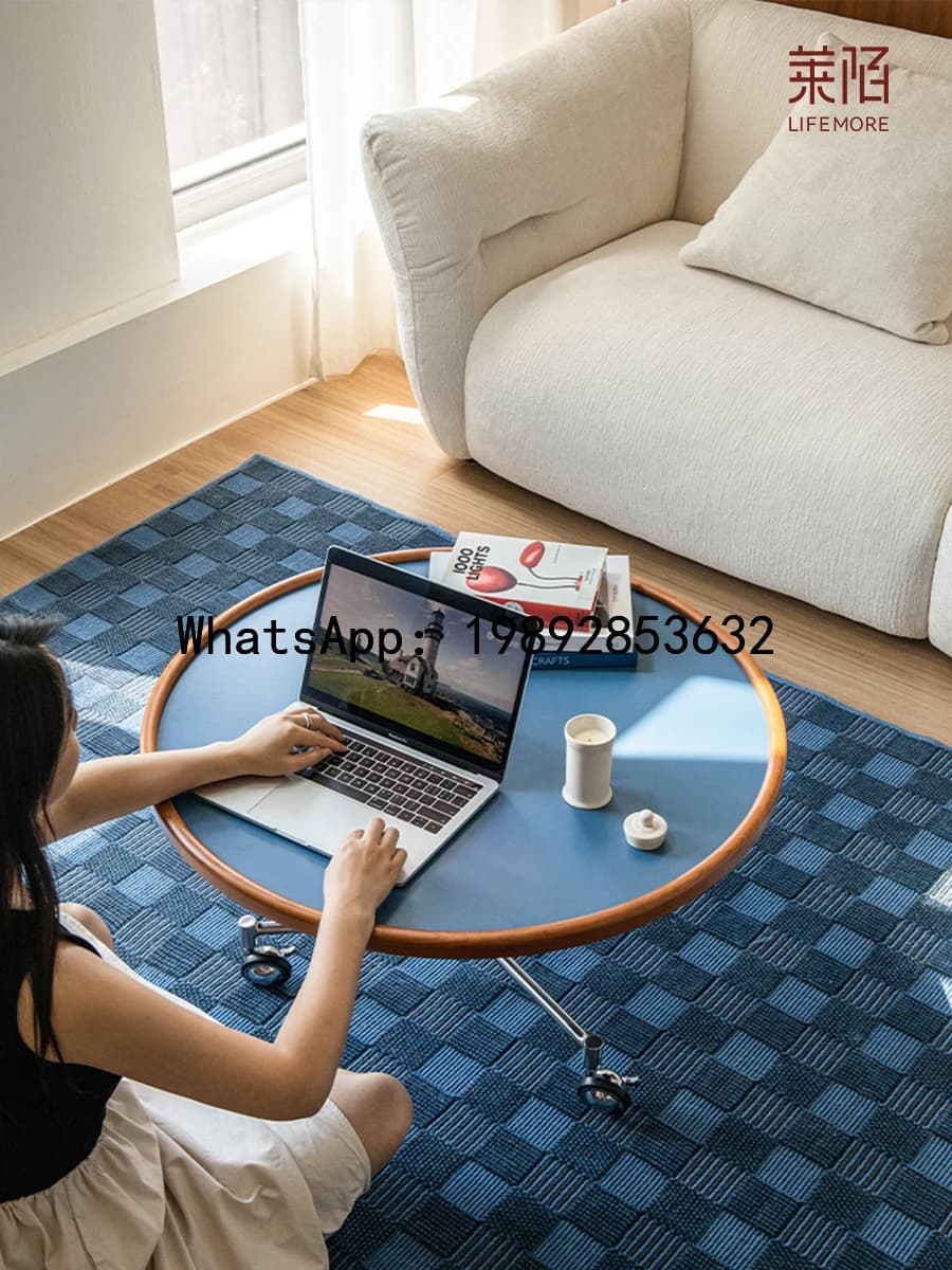 YFY Vintage Designer Movable Solid Wood Side Table for Home Living Room Stainless Steel Round Table 2025 New Model Coffee Table