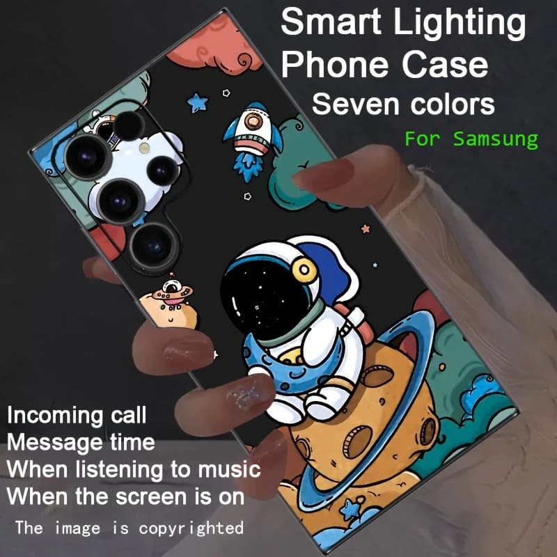 Cute Cartoon Astronaut Space Bear Light Flash Phone Cover For Samsung Z fold 8 7 6 5 S26 S25 S24 Ultra A17 A37 A57 5G LED Case