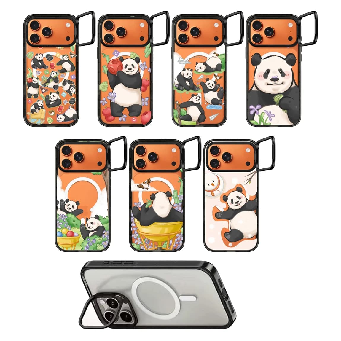 Lovely Panda Camera Ring Stand Acrylic Magnetic Cover for IPhone 14 15 16 17 Pro Max Case for IPhone 17Pro