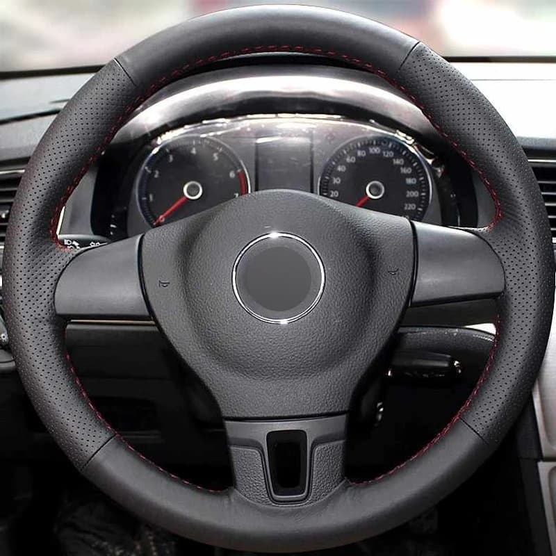 Alcantara Steering Wheel Cover Wrap Genuine Leather Red Thread Car Accessoires Specifically For Volkswagen Tiguan Lavida MK6