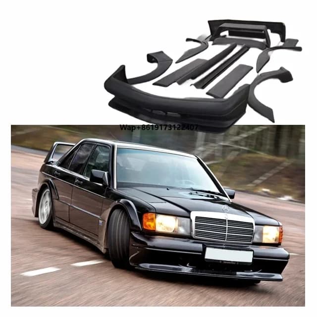 YUNZ AUTO Body Kit for 190E W201 Dry Carbon Fiber Upgrade Front Rear Bumper Fender Side Diffuser