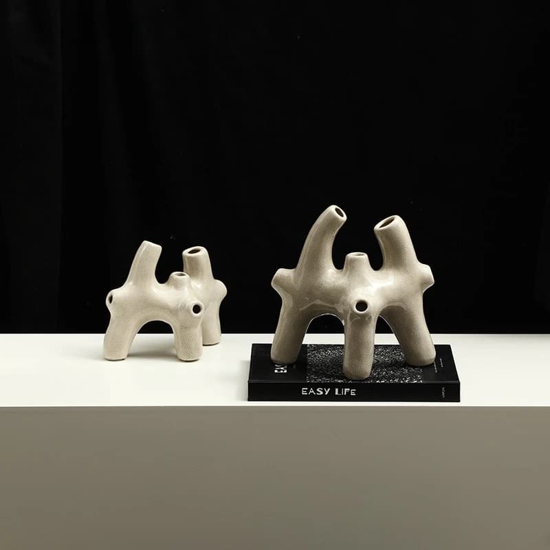 Nordic modern abstract art three-legged coral ceramic ornaments, creative crafts for home and hotel decoration cabinets