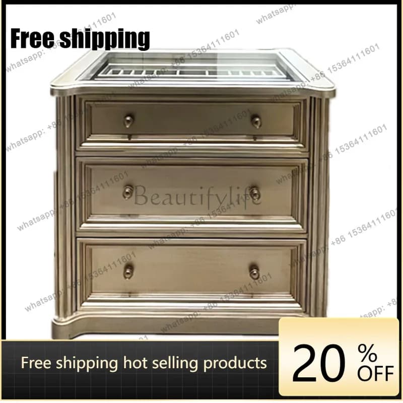American-style walk-in closet is a solid wood island cabinet   light luxury style display and storage cabinet